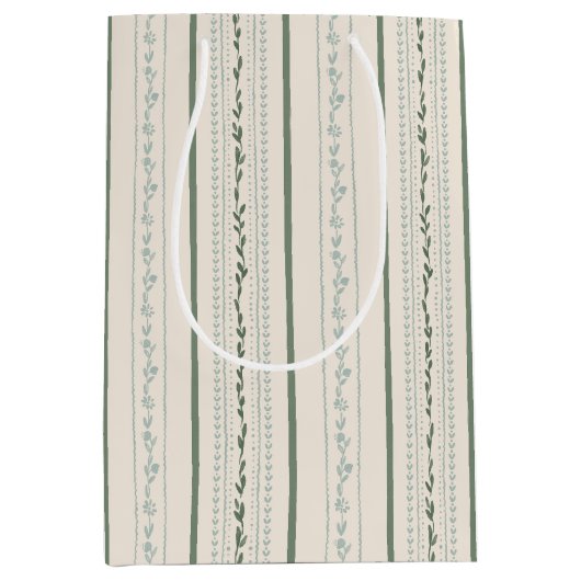  Floral Striped Cream, Blauw en Groen Medium Cadeauzakje (Voorkant)