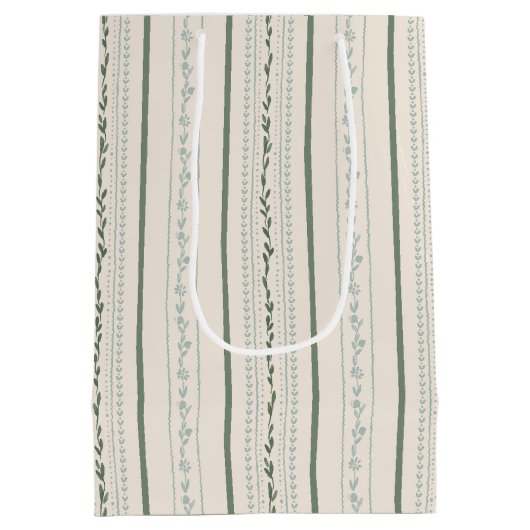  Floral Striped Cream, Blauw en Groen Medium Cadeauzakje (Achterkant)