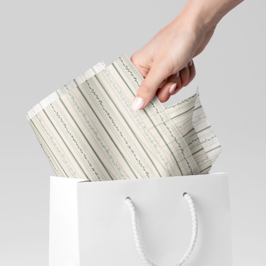 Floral Striped Cream, Blauw en Groen Tissuepapier