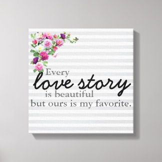 Floral Striped Love Story Canvas Print