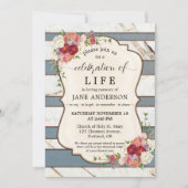 Floral Striped Memorial Celebration of Life Photo Kaart (Voorkant)