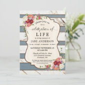 Floral Striped Memorial Celebration of Life Photo Kaart (Staand voorkant)