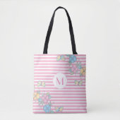 Floral Striped Monogram Pink Tote Bag (Voorkant)