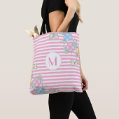 Floral Striped Monogram Pink Tote Bag (Dichtbij)