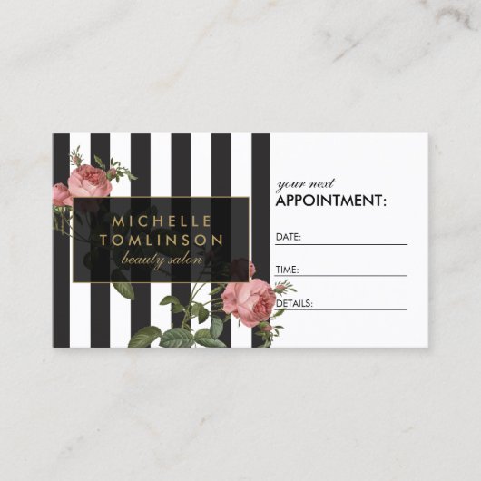  Floral Striped Salon Afspraakkaart Afsprakenkaartje (Voorkant)
