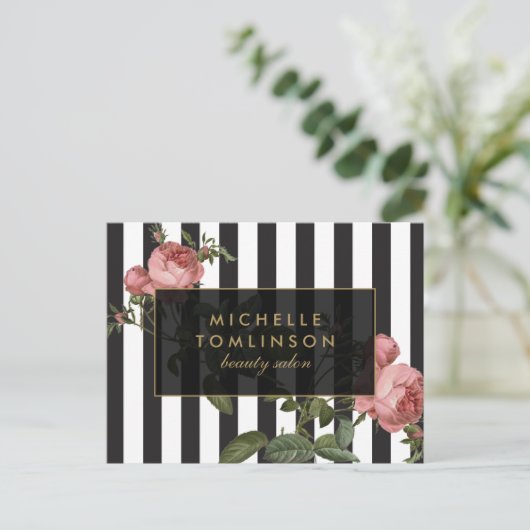  Floral Striped Salon Briefkaart (Staand voorkant)