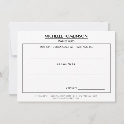 "Floral Striped Salon Gift Certificate" (Achterkant)