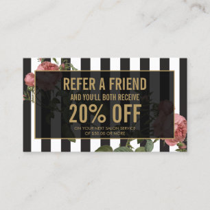  Floral Striped Salon Referral Kaart