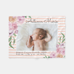 Floral Striped Stats Baby Blanket Fleece Deken