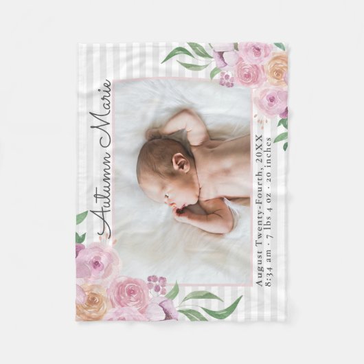 Floral Striped Stats Baby Blanket Fleece Deken (Voorkant)