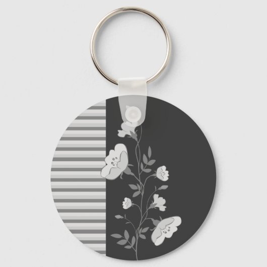 Floral Stripes B&W Sleutelhanger (Voorkant)