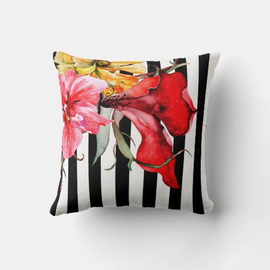 Floral Stripes - Flora Botanica | zwart-wit Kussen (Achterkant)