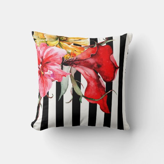 Floral Stripes - Flora Botanica | zwart-wit Kussen (Voorkant)