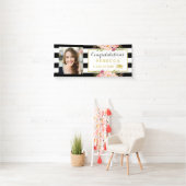 Floral Stripes Glam Afstudeerder Afstuderen Foto Spandoek (Insitu)
