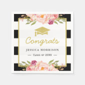 Floral Stripes Glam Congrats Afstudeerder Gradupar Servet (Voorkant)