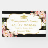 Floral Stripes Glam Congrats Afstudeerder Gradupar Spandoek (Horizontaal)