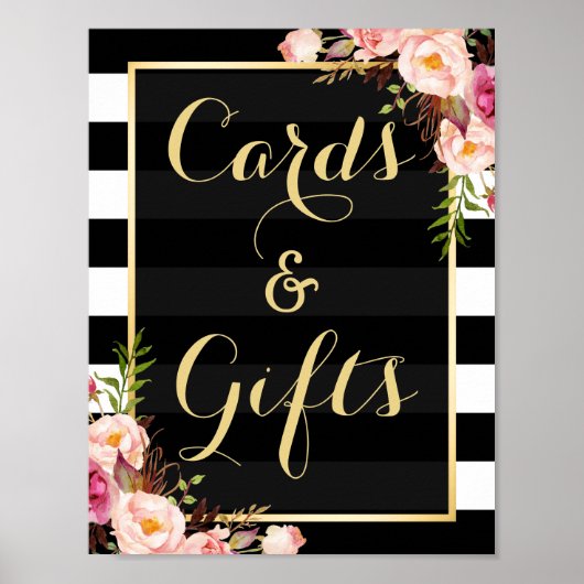 Floral Stripes Gold | Kaarten en weddenschappen Poster (Voorkant)