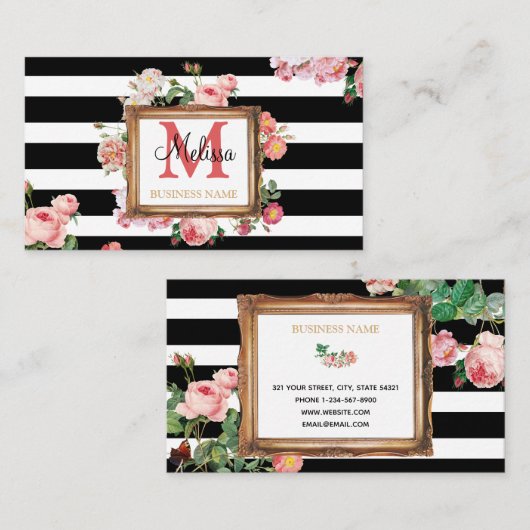  Floral Stripes Makeup kunstenaar Beauty Salon Visitekaartje (Voorkant / Achterkant)