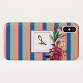 Floral Stripes Monogram iPhone Case (Achterkant (horizontaal))