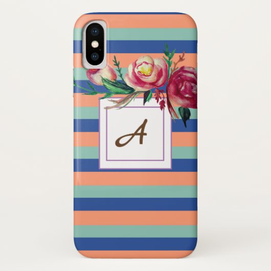 Floral Stripes Monogram iPhone Case (Achterkant)