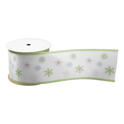 Floral & Stripes Pastel Baby shower Satijnen Lint (Spoel)