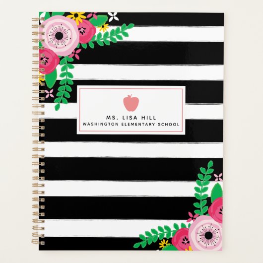 Floral Stripes Pink Apple Teacher Planner (Voorkant)