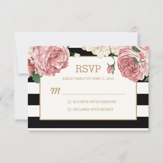 Floral Stripes RSVP/Wedding Response Cards RSVP Kaartje (Voorkant)
