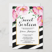Floral Stripes Sweet 16 van de moderne Waterverf Kaart (Voorkant)
