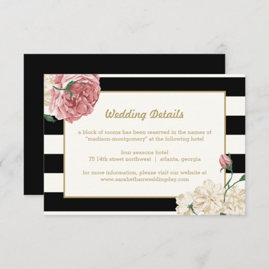 Floral Stripes Wedding Enclosure-kaarten Informatiekaartje (Voorkant / Achterkant)