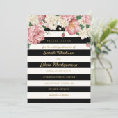 Floral Stripes Wedding Invitations Kaart (Staand voorkant)