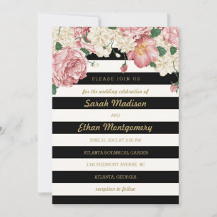 Floral Stripes Wedding Invitations Kaart