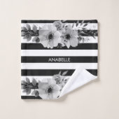 Floral Stripes, zwart en wit Bad Handdoek (Wasdoekje)
