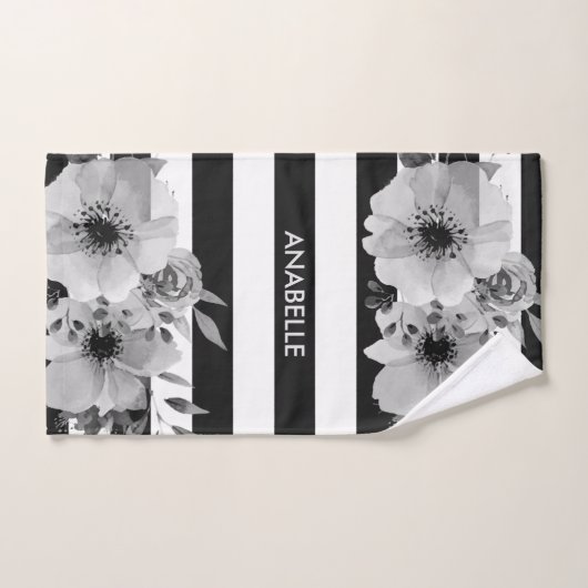 Floral Stripes, zwart en wit Bad Handdoek (Handdoek)