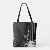 Floral Stripes, zwart en wit Tote Bag (Achterkant)