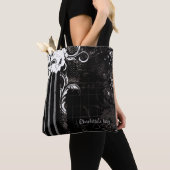 Floral Stripes, zwart en wit Tote Bag (Dichtbij)