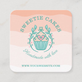Floral Style Bakery Cupcake Logo Blush Pink Ombre Vierkante Visitekaartje