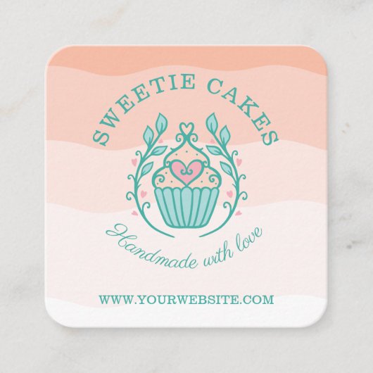 Floral Style Bakery Cupcake Logo Blush Pink Ombre Vierkante Visitekaartje (Voorkant)