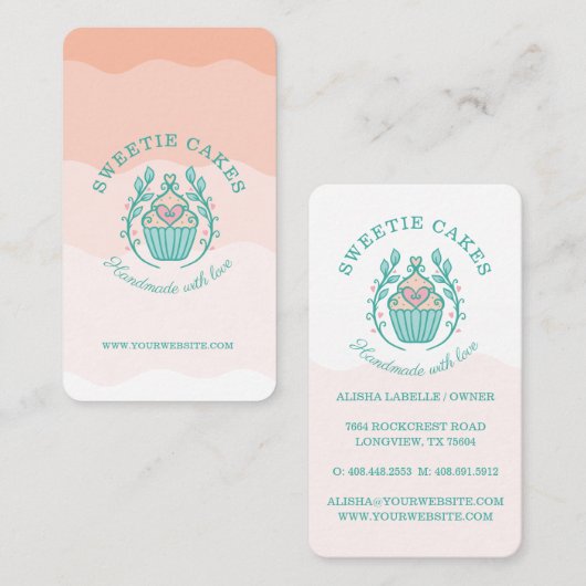 Floral Style Bakery Cupcake Logo Blush Pink Ombre Visitekaartje (Voorkant / Achterkant)