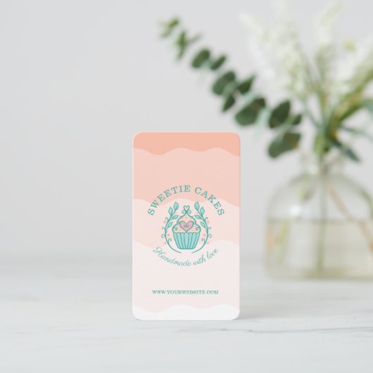 Floral Style Bakery Cupcake Logo Blush Pink Ombre Visitekaartje (Staand voorkant)