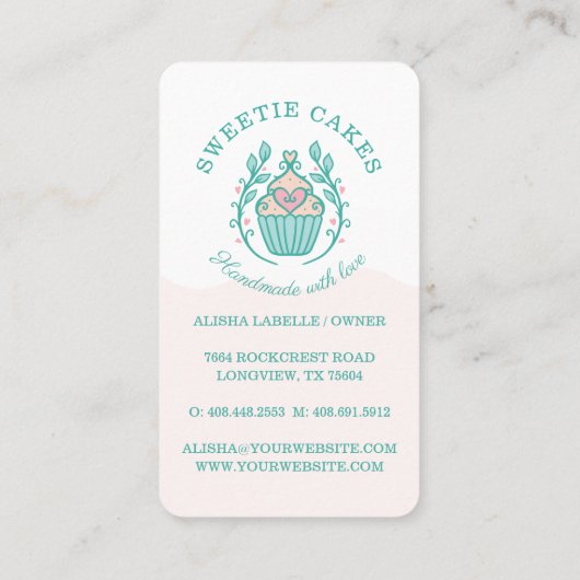 Floral Style Bakery Cupcake Logo Blush Pink Ombre Visitekaartje (Achterkant)