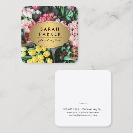 Floral Stylist | Elegant Flowers Vierkante Visitekaartje (Voorkant / Achterkant)