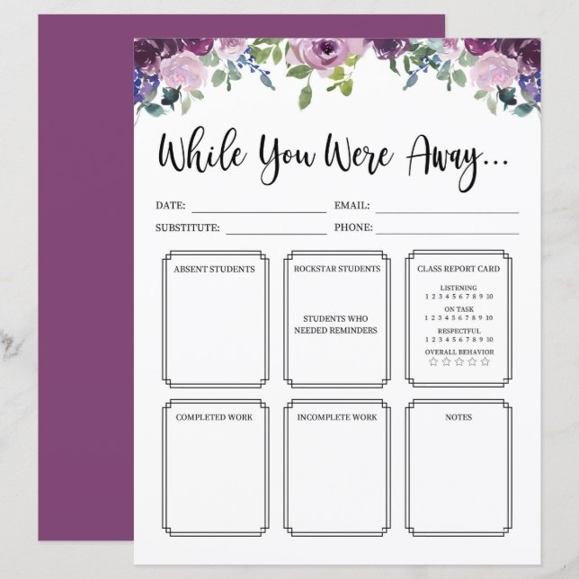 Floral substitueerde leraar terwijl je wegging (Voorkant / Achterkant)