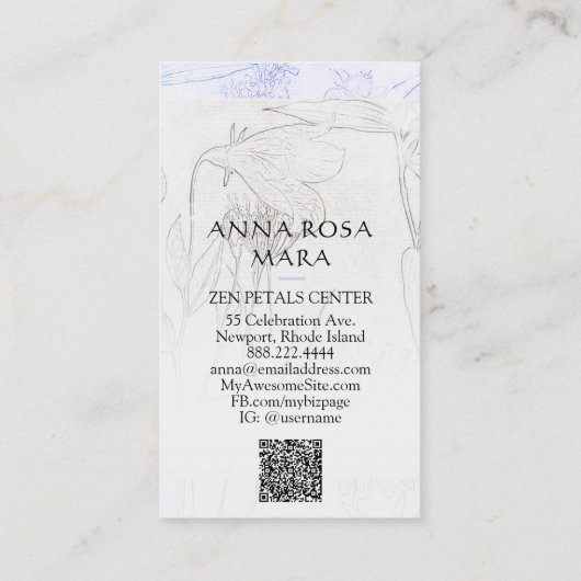 *~* Floral Subtle Flowers Neutral QR Photo Logo Bu Visitekaartje (Achterkant)