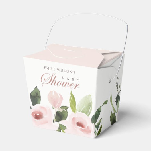 FLORAL SUBTLE SOFT BLUSH PINK ROSE BABY SHOWER BEDANKDOOSJES (Voorkant Zijde)