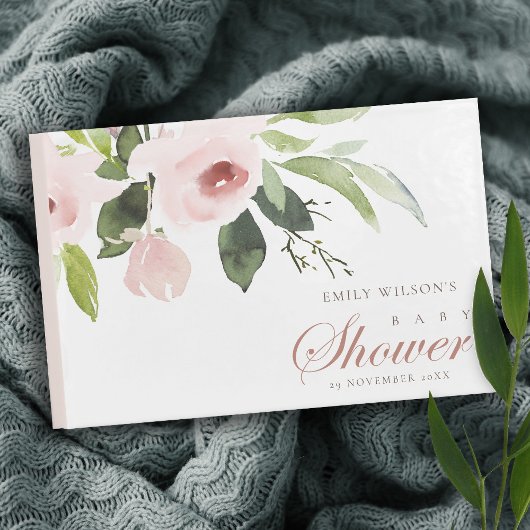 FLORAL SUBTLE SOFT BLUSH PINK ROSE BABY SHOWER GASTENBOEK
