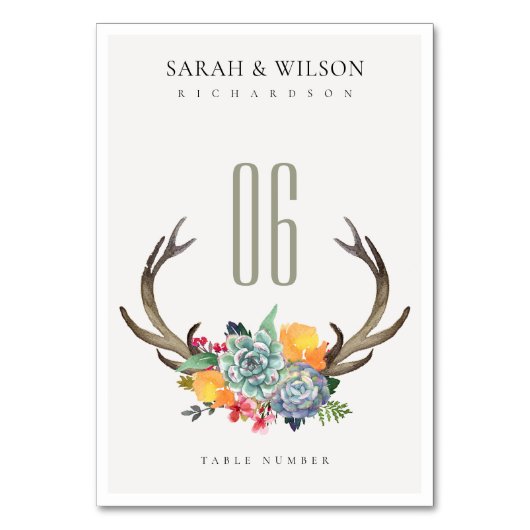 FLORAL SUCCULANT ANTLER BOHEMIAN ALLURE TABEL KAART (Voorkant)