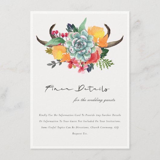FLORAL SUCCULANT ANTLER BOHEMIAN WEDING DETAIL INFORMATIEKAARTJE (Voorkant)