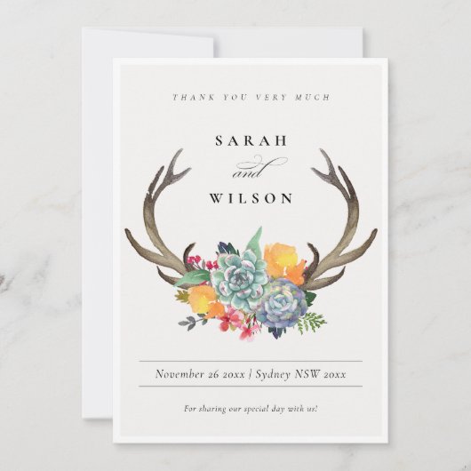 FLORAL SUCCULENT ANTLER BOHEMIAN ALLURE DANK JE BEDANKKAART (Voorkant)