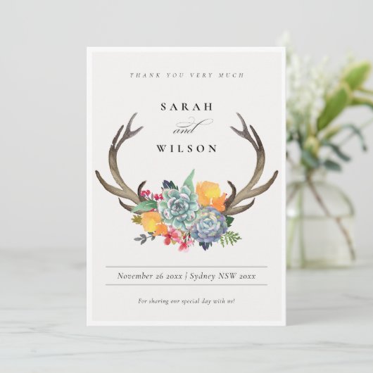 FLORAL SUCCULENT ANTLER BOHEMIAN ALLURE DANK JE BEDANKKAART (Staand voorkant)