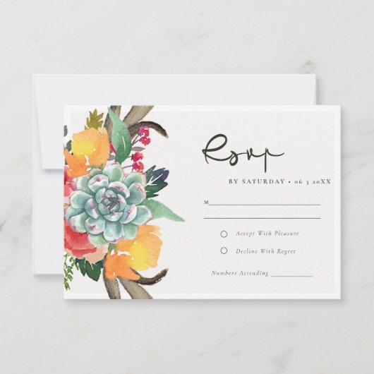 FLORAL SUCCULENT ANTLER BOHEMIAN ALLURE RSVP KAARTJE (Voorkant)